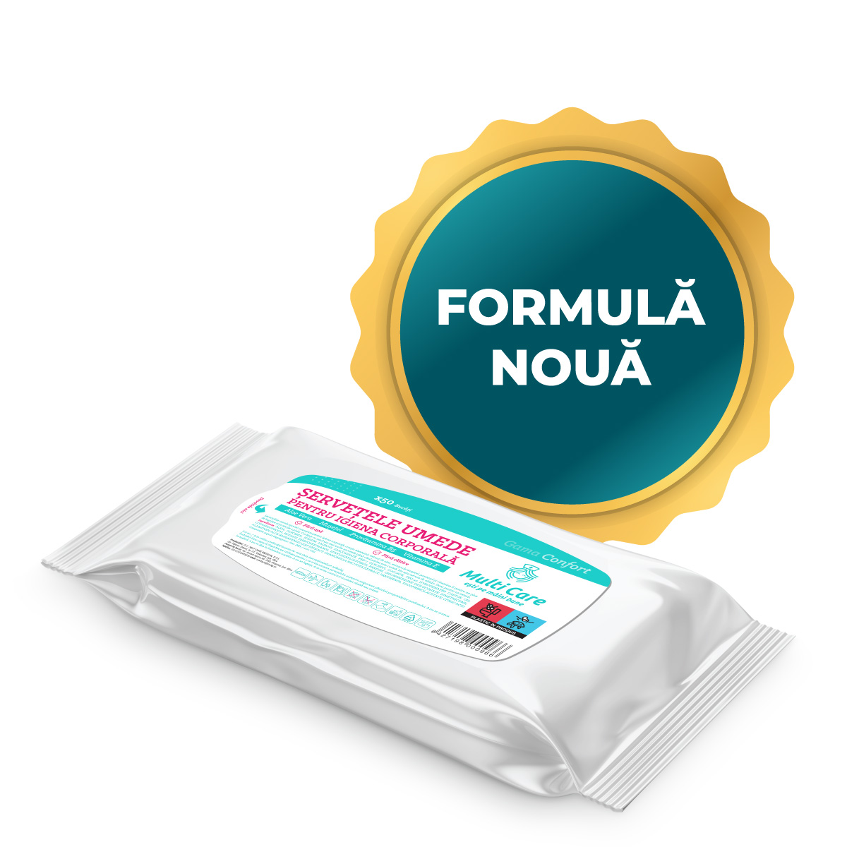 Șervețele umede igienă corporală Confort x 50 bucăți FORMULĂ NOUĂ